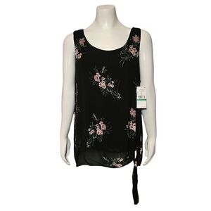 NWT Karen Kane Top Viscose Lined Floral Print Sleeveless Relaxed Side Tie sz L